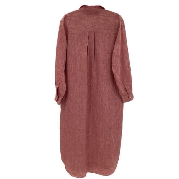 Frank & Eileen Rory Maxi Shirtdress Italian Linen Red Lived-In Linen Size Large - Picture 8 of 16